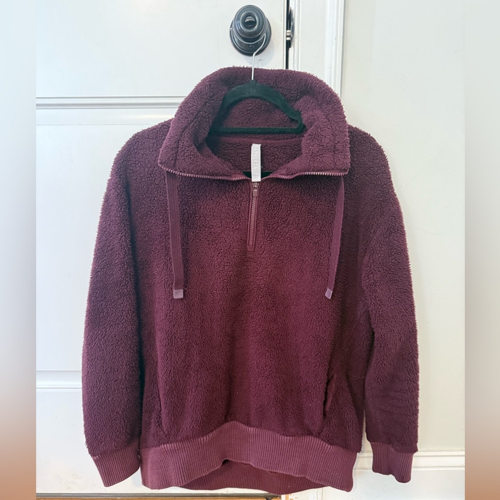 Athleta Woman’s Plush Burgundy Zip-Up Sweater. Size XS